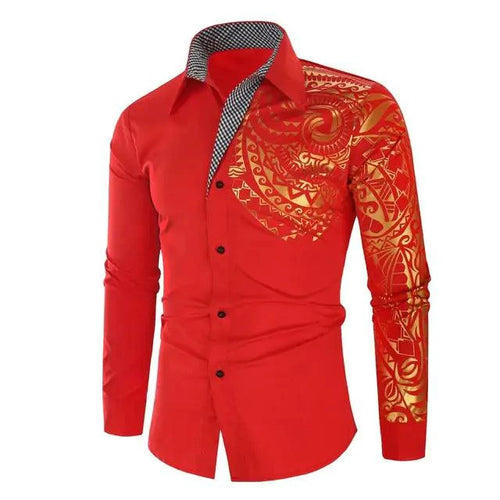 Mandotos luxury gold black men's slim fit long sleeve shirt, stylish and modern for formal or casual wear.