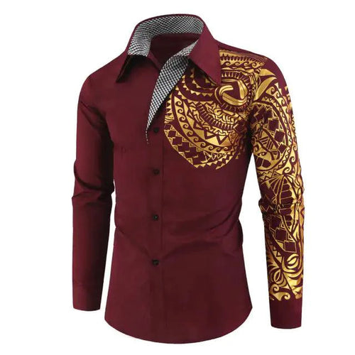 Mandotos luxury black men's slim fit long sleeve shirt with gold accents, stylish and modern for formal or casual wear.