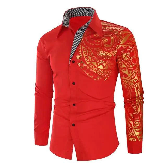 Mandotos luxury black gold men's slim fit long sleeve shirt, stylish and modern for formal or casual wear.