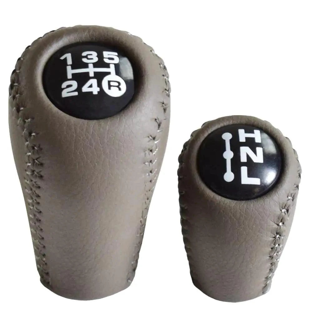 Luxury leather gear shift kit by MANDOTOS featuring a sleek, high-quality leather cover for a stylish car interior upgrade.