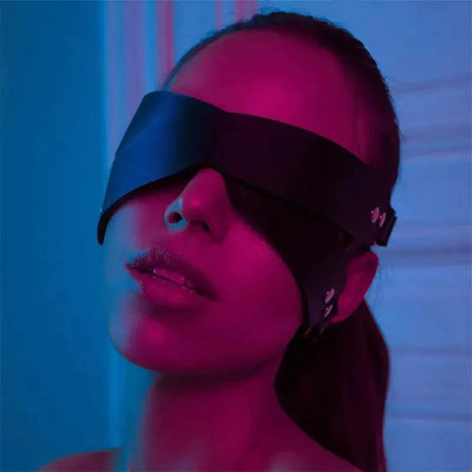 Luxury leather sleep mask by MANDOTOS featuring soft, premium leather with an adjustable strap for comfortable nighttime rest.