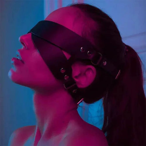 Luxury leather sleep mask by MANDOTOS featuring soft, black leather with a sleek design for comfortable sleep.