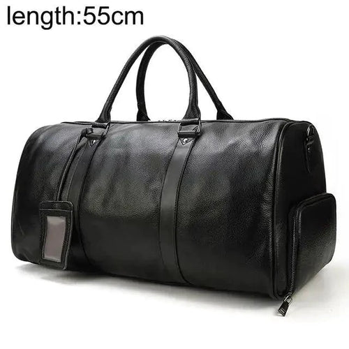 Luxury leather traveler bag by MANDOTOS, featuring sleek design, sturdy handles, and high-quality craftsmanship for stylish travel.