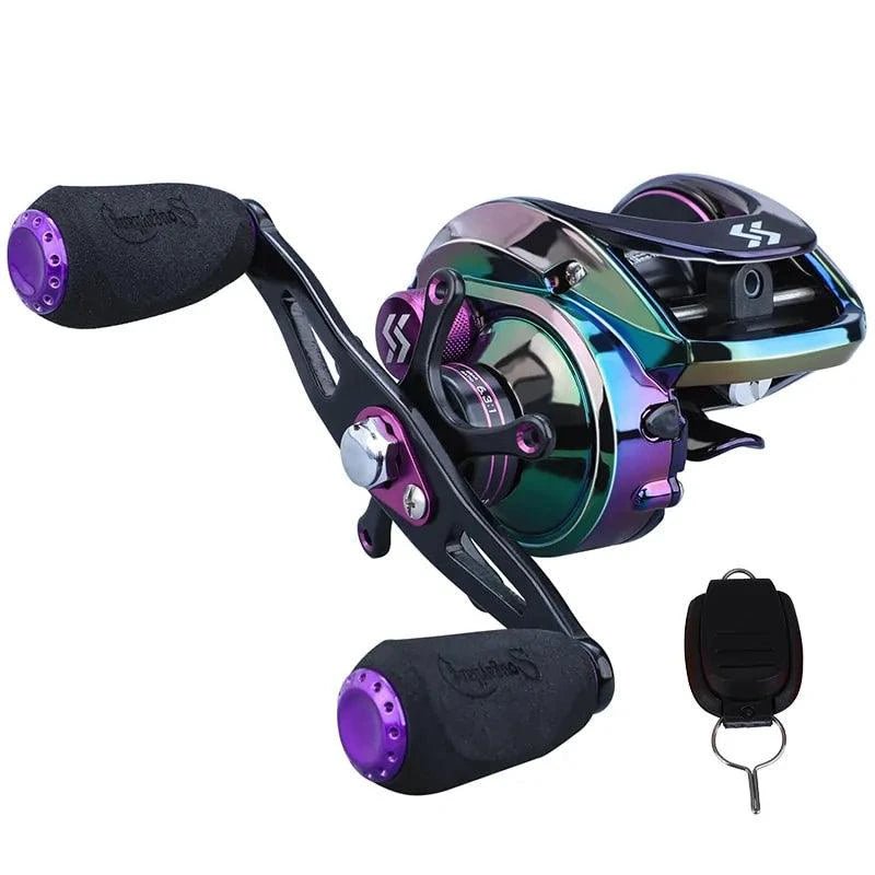 Mandotos MagnaCast precision fishing reel with metal spool and ergonomic handle, designed for smooth casting and durability