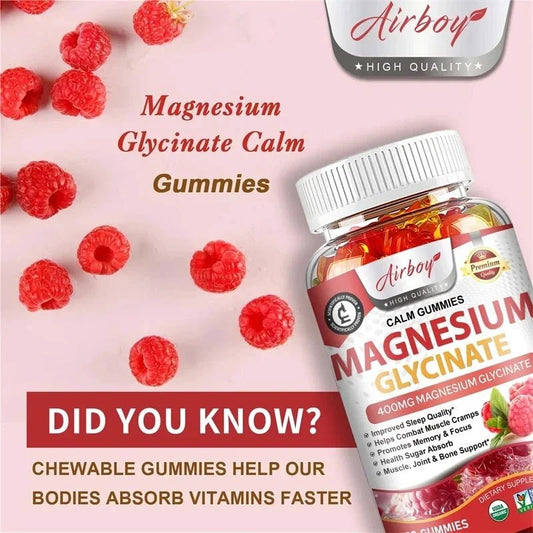 Mandotos Magnesium Glycinate Gummies in a jar, promoting calm, stress relief, sleep support, and muscle relaxation with 120 pieces.