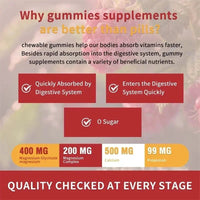 Mandotos Magnesium Glycinate Gummies in a bottle, promoting calm, stress relief, sleep, and muscle support with 120 gummies.