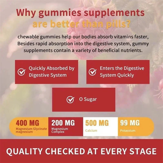 Mandotos Magnesium Glycinate Gummies in a bottle, promoting calm, stress relief, sleep, and muscle support with 120 gummies.