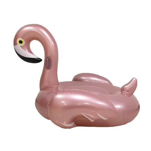 Mandotos majestic flamingo and unicorn pool floats in vibrant pink and white, floating on clear pool water.