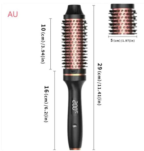 Mandotos 2-in-1 hair curler and straightener comb, black and silver, with adjustable temperature controls and ergonomic design
