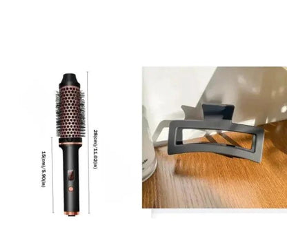 Mandotos 2-in-1 hair curler and straightener comb showing a sleek black styling tool with adjustable temperature controls.