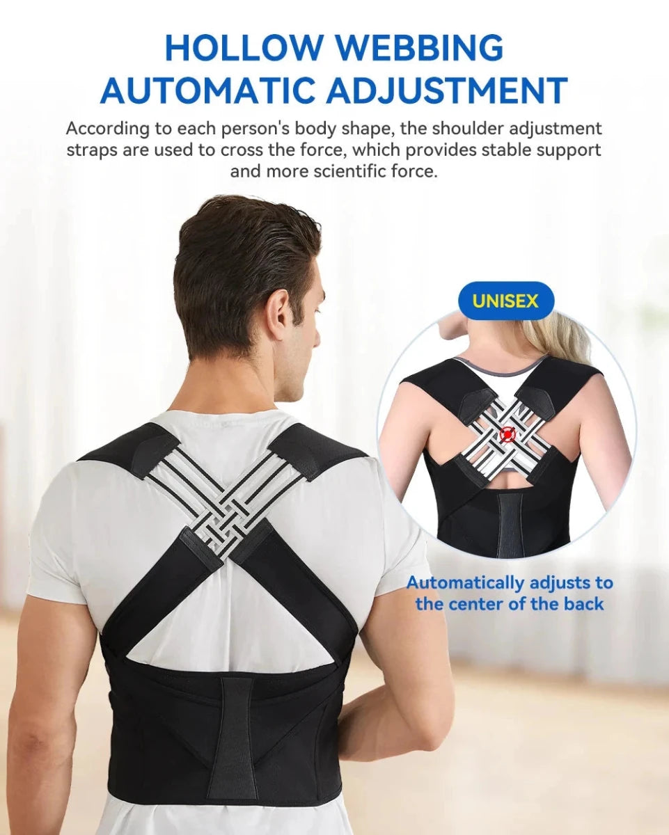 Mandotos adjustable back posture corrector belt for men and women, designed to relieve pain and prevent slouching.