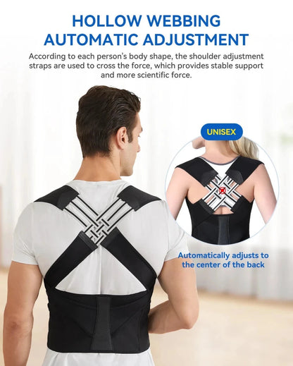 Mandotos adjustable back posture corrector belt for men and women, designed to relieve pain and prevent slouching.