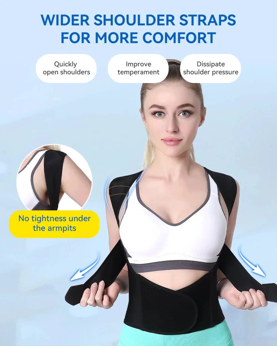 Mandotos adjustable back posture corrector belt for men and women, designed to relieve pain and prevent slouching.