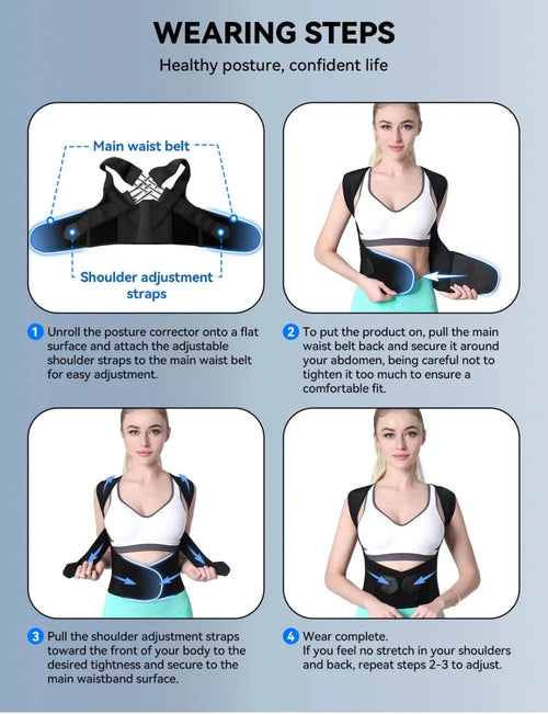 Mandotos adjustable back posture corrector belt for men and women, designed to relieve pain and prevent slouching.