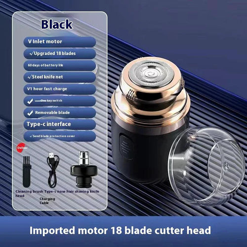 Mandotos black dual-purpose capsule shaver and nose hair trimmer with USB rechargeable design, shown on a clean white background.