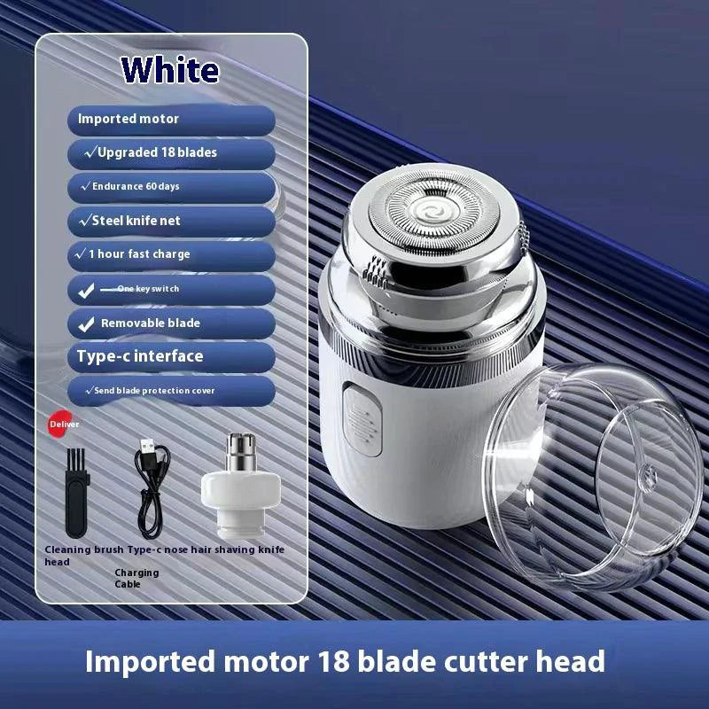 Mandotos black dual-purpose capsule shaver and nose hair trimmer with USB rechargeable design, compact grooming device.