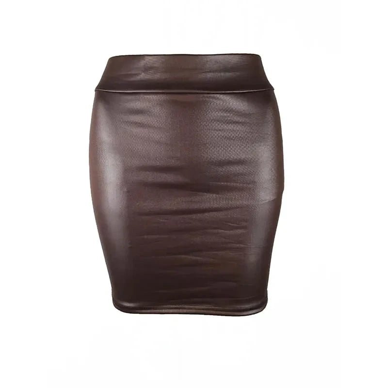 Mandotos black imitation leather high-waist pencil mini skirt for women, Korean fashion summer style, suitable for wholesale.