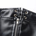 Mandotos black leather lace-up skirt with front lacing and fitted design, showcasing a stylish and edgy look.