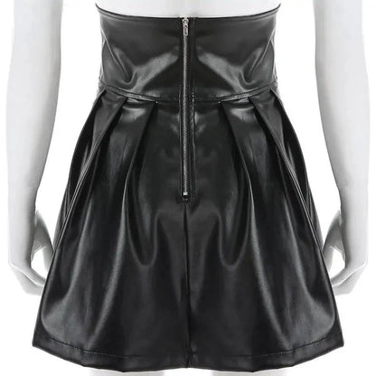 Mandotos black leather lace-up skirt with front detailing, stylish and fitted, designed for a trendy, edgy look.
