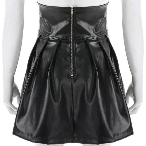 Mandotos black leather lace-up skirt with front detailing, stylish and fitted, designed for a trendy, edgy look.