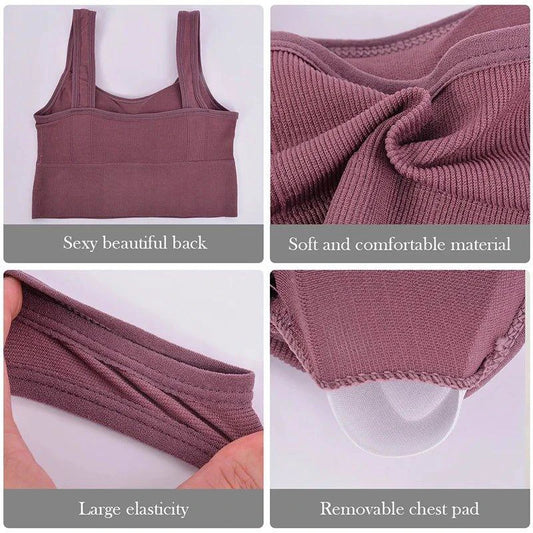Mandotos breathable sports bra for women, seamless yoga top with shockproof, push-up design, ideal for gym and workout activities.