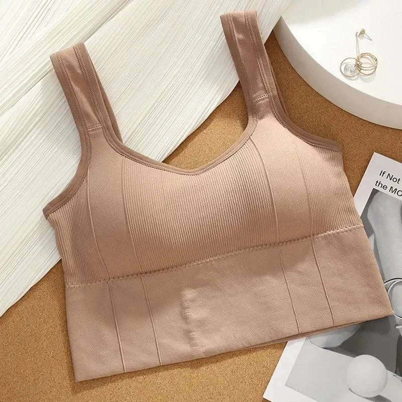 Mandotos breathable women's sports bra and seamless yoga top with shockproof, push-up design for gym and workout sessions.