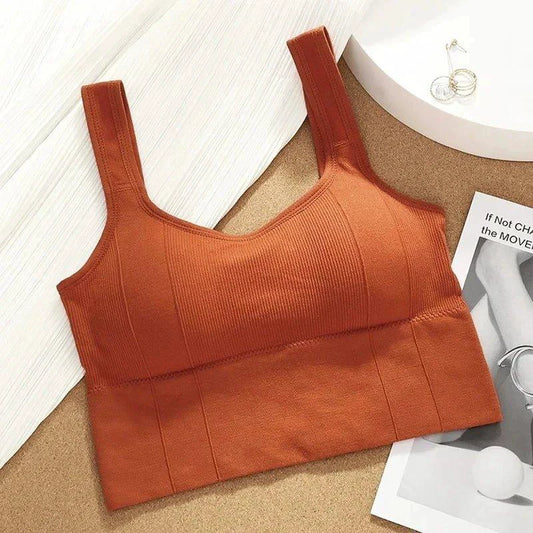 Mandotos breathable women's sports bra and seamless yoga top, shockproof crop with push-up support for gym and workout activities.