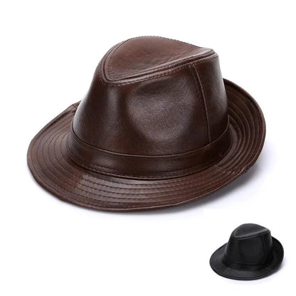 Mandotos brown leather cap made from premium cowhide, available in XL to XXXXL sizes, stylish and durable headwear.