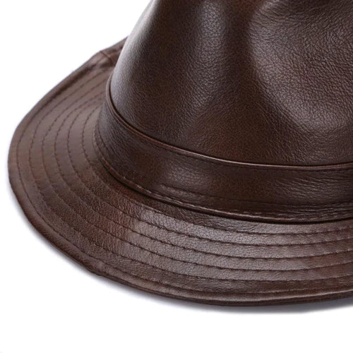 Mandotos brown leather cap made from premium cowhide in XL to XXXXL size, featuring a stylish and durable design.