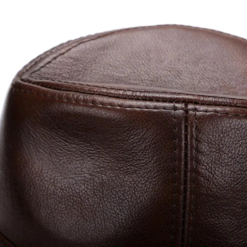 Mandotos brown leather cap in premium cowhide, XL to XXXXL size, featuring a classic design and sturdy construction.