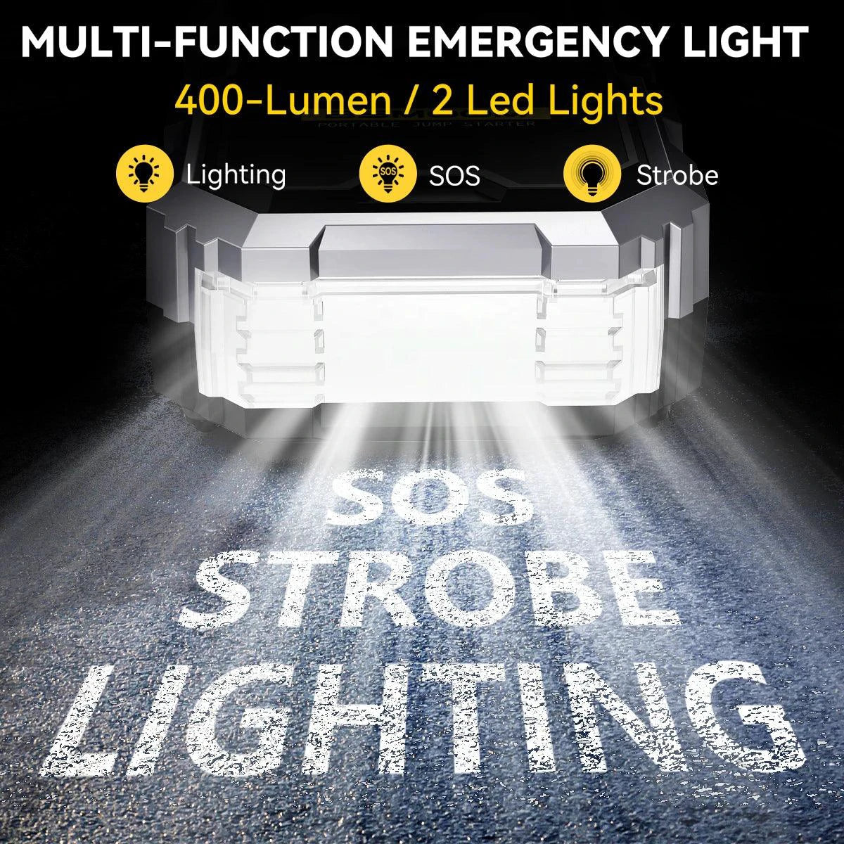 MANDOTOS Car Jump Starter Pro with air compressor, LCD display, portable booster charger, 6000A, 21800mAh, compact design