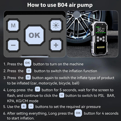 MANDOTOS Car Jump Starter Pro with Air Compressor, 6000A, 21800mAh, LCD display, portable booster charger for vehicles