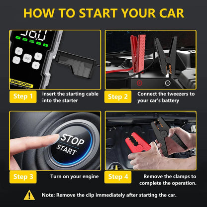 MANDOTOS Car Jump Starter Pro with air compressor, LCD display, portable booster charger, 6000A, 21800mAh for vehicle emergency power