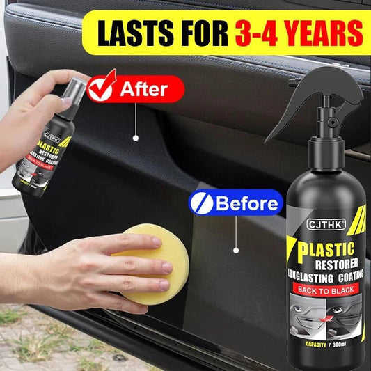 Mandotos Car Plastic Restorer back to black gloss renovator for plastic and leather auto care, 50g, in a sleek container.