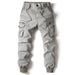 Mandotos men's gray cotton cargo pants with full-length tactical design and multiple pockets for military-style utility.