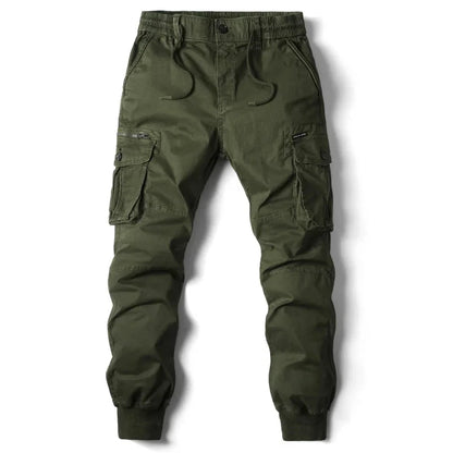 Mandotos men's gray cotton cargo pants featuring full-length tactical military-style trousers with multiple pockets and durable design.
