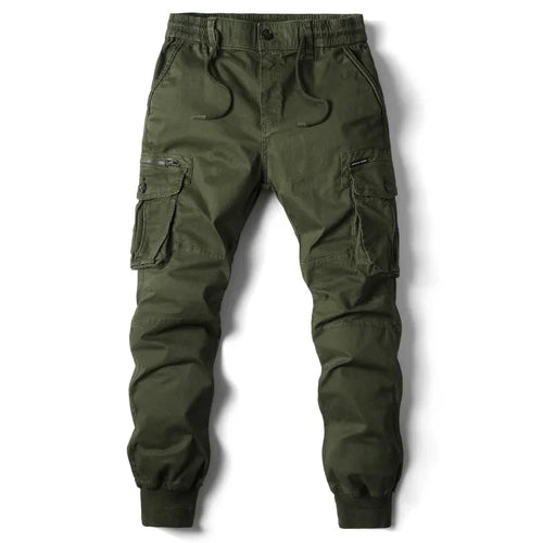 Mandotos men's gray cotton cargo pants featuring full-length tactical military-style trousers with multiple pockets and durable design.