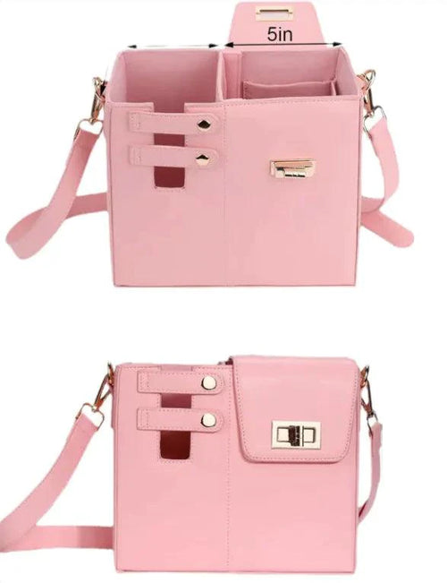 Pink Mandotos CarryEasy beverage pouch with soft lining and open pocket, made of PU leather, portable bottle bag for drinks.