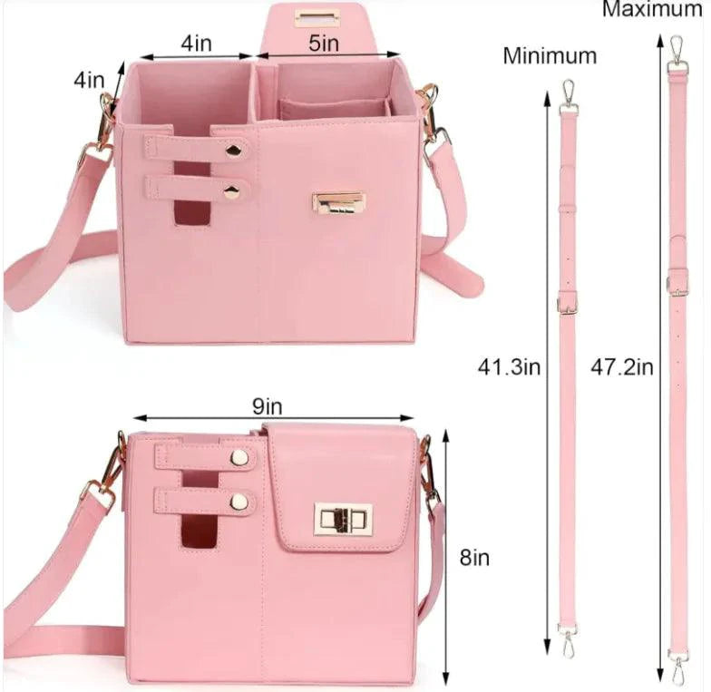 Pink Mandotos CarryEasy beverage pouch made of PU leather, featuring soft lining and an open pocket for portable bottles.