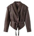 Mandotos women's casual long sleeve polyester coat in classic brown with a loose fit, stylish outerwear for everyday wear.