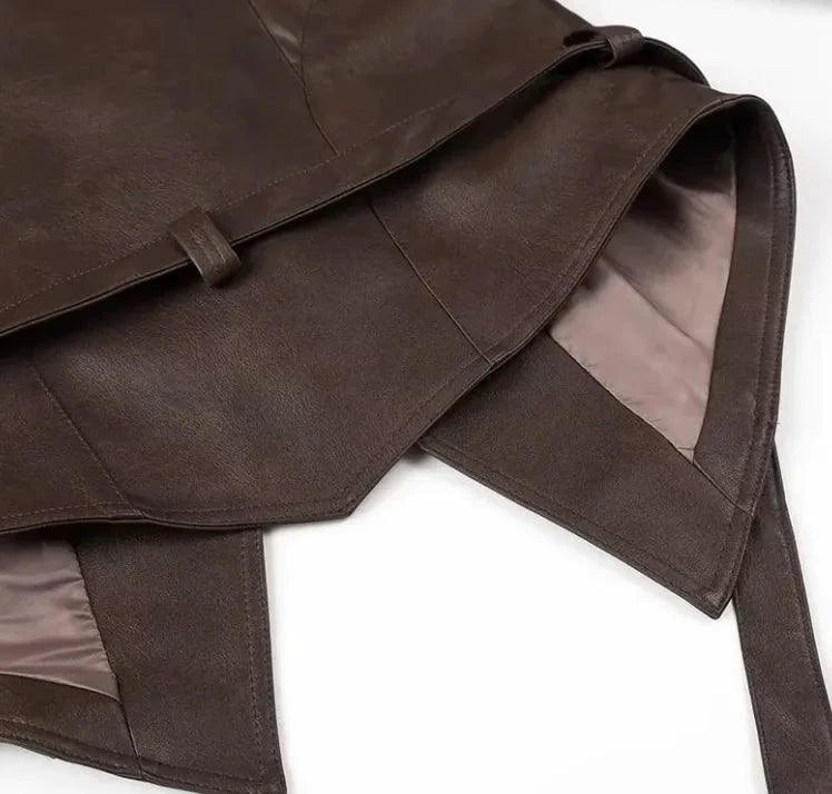 Mandotos casual long sleeve polyester coat in classic brown, loose fit women's outerwear with a relaxed style.