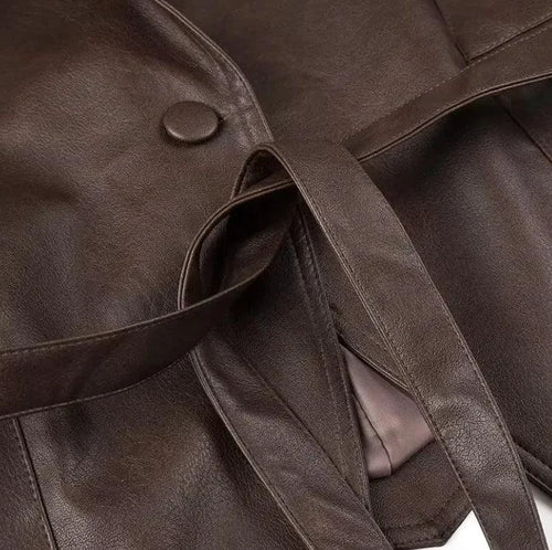 Mandotos casual long sleeve polyester coat in classic brown, loose fit women’s outerwear with a relaxed style.