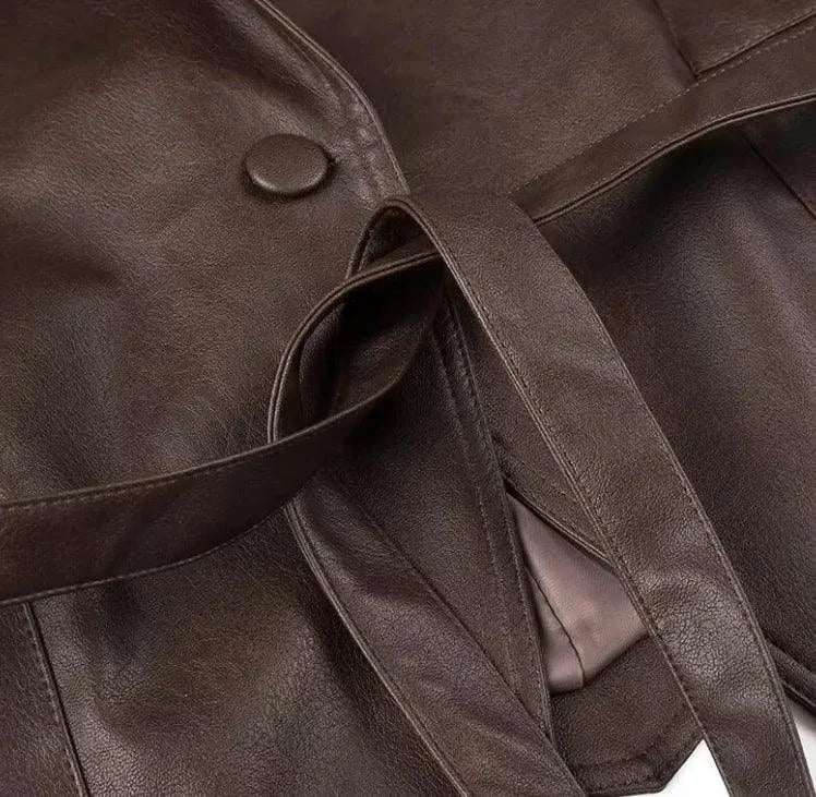 Mandotos casual long sleeve polyester coat in classic brown with a loose fit, women's outerwear, stylish and comfortable for everyday wear.