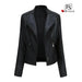 Mandotos chic black leather coat with feminine design, zipper pockets, and biker style details, perfect for a stylish look.