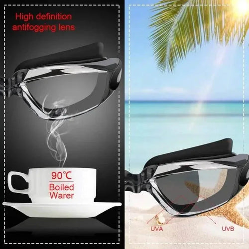 Mandotos ClearView HD swim goggles with transparent lenses, adjustable straps, and a comfortable fit for clear underwater vision.