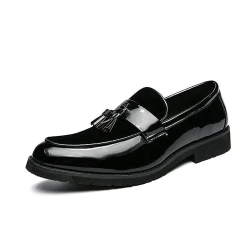 Blue leather men's loafers by MANDOTOS featuring a classic college-inspired design, handcrafted premium dress shoes.
