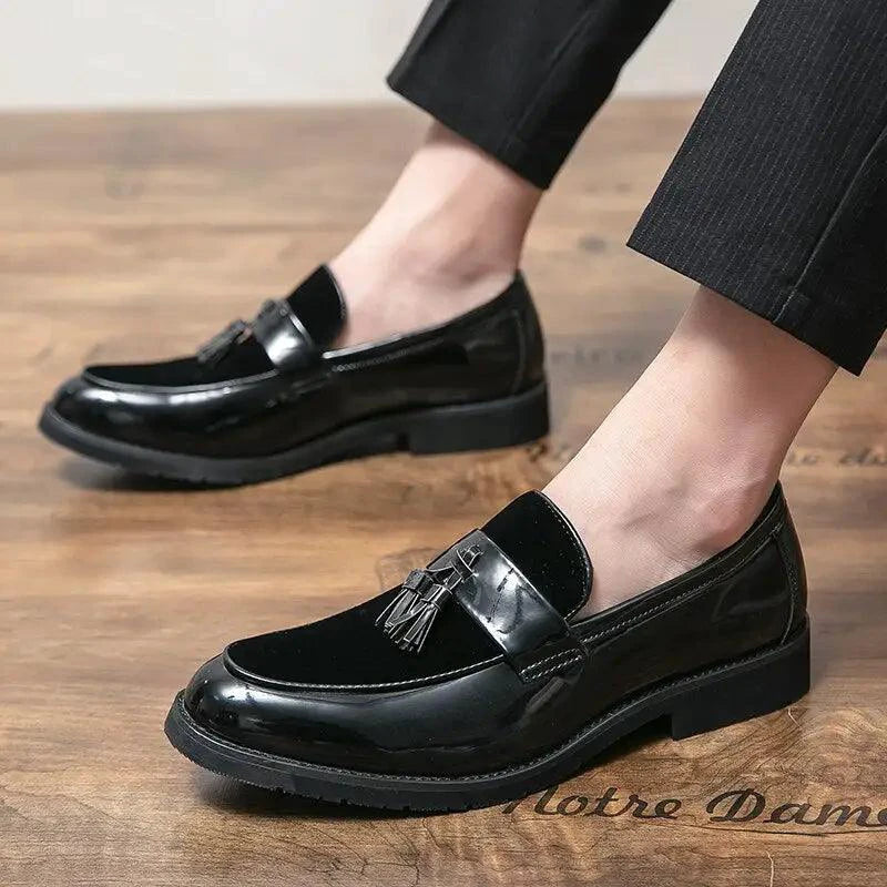 Blue leather Mandotos men's loafers with a college-inspired design, handcrafted dress shoes with polished finish.