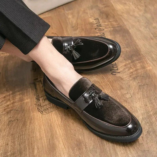 Blue leather men's loafers from MANDOTOS, handcrafted college-inspired dress shoes with a polished finish and classic design.