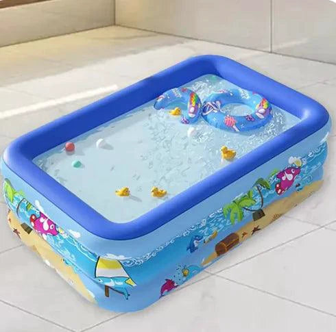 Colorful Mandotos kids inflatable pool with cartoon graphics, durable PVC material for outdoor backyard summer fun