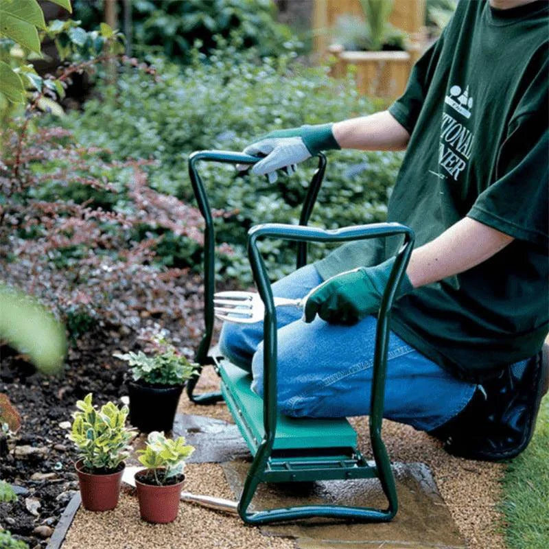 Mandotos Comfort Gardener Kneeler and Garden Stool with ergonomic foldable design for kneeling and back support in the garden.